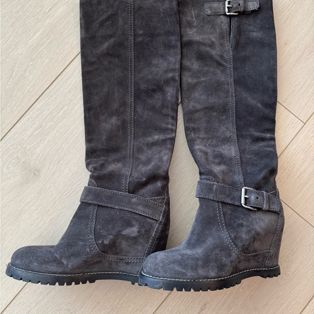 Black Over the Knee Boots with Buckle Details